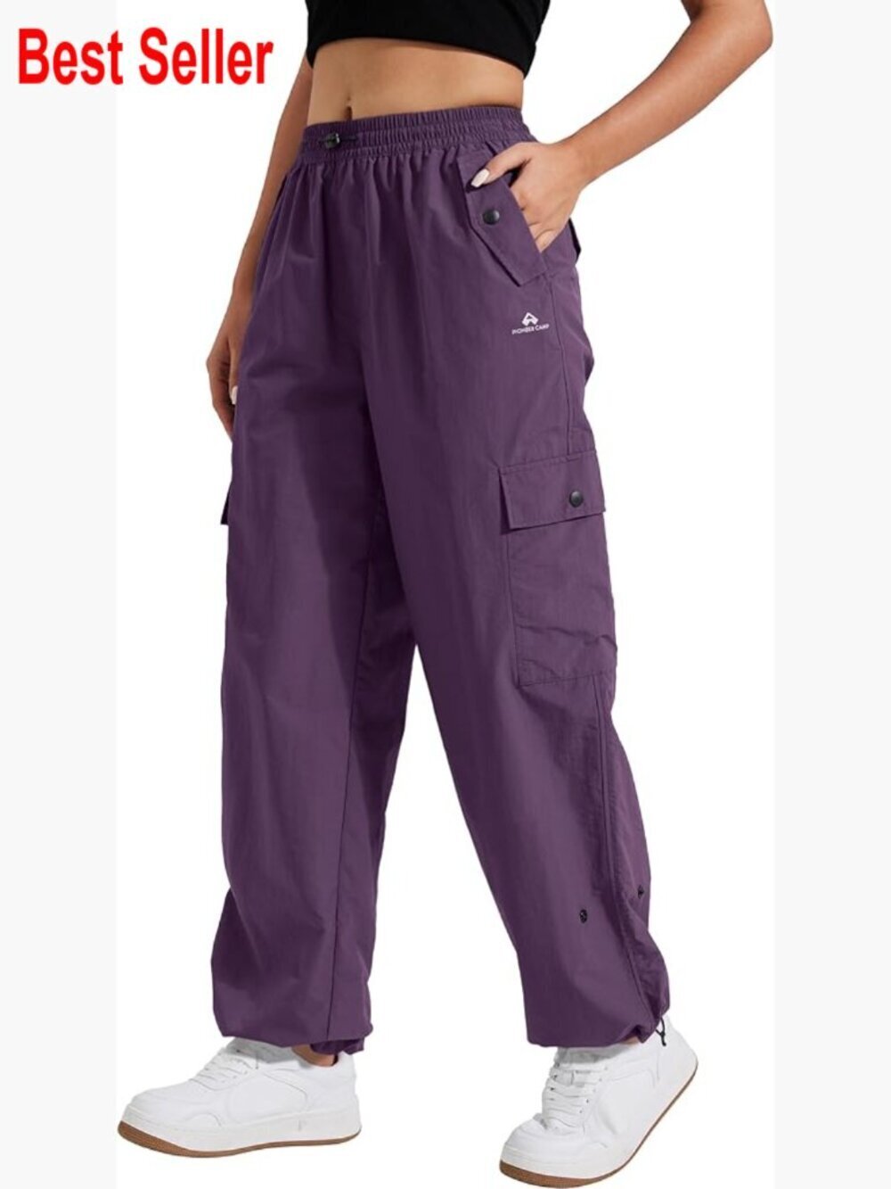 Parachute Cargo Pants Water-Resistant Quick-Dry High Waisted Wide Leg
